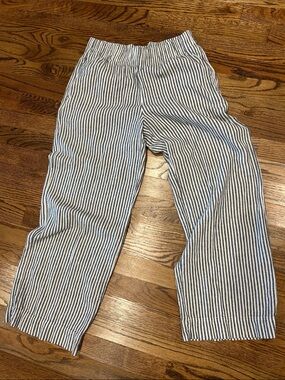 Blue and White Striped linen blend Pants - Elastic Waist